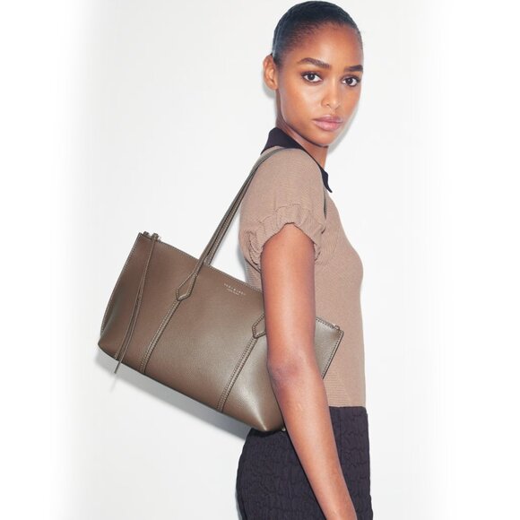 Tory Burch Small Perry Leather Zip Tote – Wild Mushroom - Picture 5 of 8